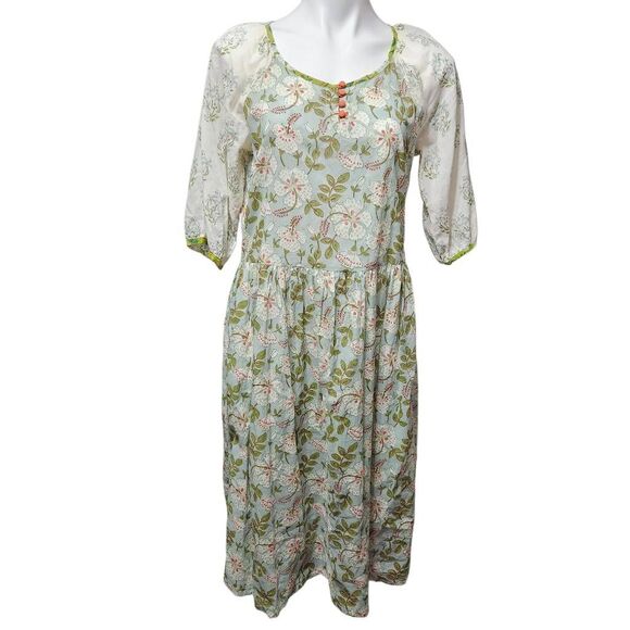 Gudrun sjodren boho midi dress floral lagenlook cottage pockets cotton small - Picture 1 of 11